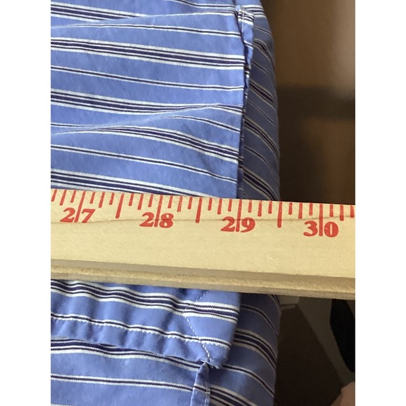 Ralph Lauren Custom Fit Mens Blue Striped Short Sleeve Button Down Shirt Size L - Picture 8 of 9